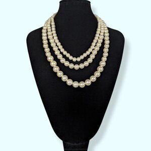 Vintage 3-Strand Faux Pearl Necklace